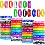 QEERBSIN 60 PCS Inspirational Silicone Bracelets Colored Motivational Quote Rubber Wristbands