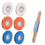 7 Pcs 8" Airway Buffing Wheel Aluminum Polishing Wheel Kit (2 pcs White & 2 pcs Orange & 2 pcs Blue & 1 Buffing rake) 8 Inch Diameter 5/8" in Arbor Hole 16 Ply Metal Buffing Wheels for Angle Grinder