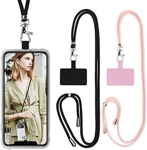 Vauki 2 pezzi Cordino per Telefono Universale Tracolla per Cellulare Regolabile Collana Nylon Catena per Cellulare e Patch Telefono per Maggior Parte Smartphone iPhone Samsung Huawei Xiaomi, Nero 6
