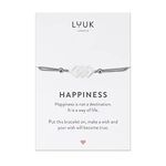 LUUK LIFESTYLE Filigree bracelet with square pendant and HAPPINESS card, gift for girlfriends, handmade, modern fashion accessory, festival look, daily wear, travel luck charm, silver