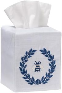 Jacaranda Living Square Tissue Box Cover, Linen/Cotton Fabric Tissue Holder, Decorative Cloth Tissue Cube Cover, Nature Designs Napoleon Bee Wreath (Navy)