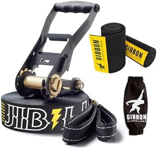GIBBON JibLine Slackline with TreeWear - Jumpline & Trickline 49ft Slack Line - 41ft x 2” line & 8ft Ratchet Strap with Reinforced Loop
