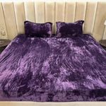 DANVIRA Velvet Warm Winter Solid Flannel Elastic Fitted Bedsheets for Double Bed King Size 90x100 inches with 2 Pillow Covers | Double Bed Warm Bedsheet with Elastic - Fitted (Purple Wine)