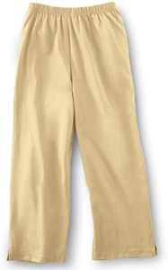 Collections Etc Women's Cotton Knit Cropped Capri Pants with Elastic Waist Khaki XXX Large