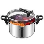 Navaris Stainless Steel Stock Pot 5.3L - Built-in Strainer, Free Standing Glass Lid, Lid & Utensil Holder, Easy Draining Handles, Polished Soup Pot, Dishwasher Safe Induction Ready