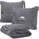 BlueHills Premium Soft Travel Blanket Pillow Airplane Flight Blanket throw in Soft Bag Pillow case with Hand Luggage Belt and Backpack Clip Compact Pack Large Blanket for Travel Grey Color (Gray T007)