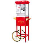 Great Northern Popcorn Foundation Popcorn Machine with Cart 8oz Popper with Stainless-Steel Kettle, Warming Light, and Accessories, (Red)