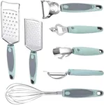 Outlery 7-Piece Cooking Tool Set - Silicone Collection - Comfortable Non-Slip Grip Cookware - Heat Resistant and Non-Scratch Accessories- Culinary Starter Cooking Supplies- Teal-Grey