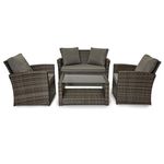 EVRE Grey 4 Seater Rattan Garden Conservatory Patio Furniture Sofa Armchair Roma Set with Glass Top Coffee Table Wicker Weave Sofa and Cushions and Weatherproof Cover