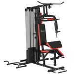 Soozier All-in-One Home Gym System, Multi Gym Workout Station with 143lbs Weight Stack, LAT Pull Down, Sit up Bench, Push up Stand, Adjustable, for Full Body Training