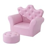 HOMCOM Kids Armchair Toddler Chair Sofa Set with Free Footstool PU Leather Pink