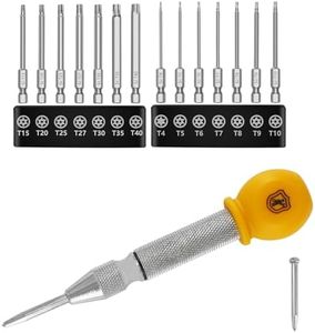 MulWark 5" Spring-Loaded Automatic Steel Center Hole Punch and 14PC Security Torx Bit Set Bundle