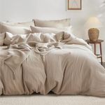 Bedsure 100% Washed Cotton Duvet Cover Cal King - Warm Sand Minimalist Cotton Duvet Cover Linen Like - 3 Pieces Plain Simple Duvet Cover Set with 2 Pillow Shams (Warm Sand, California King, 104"x98")