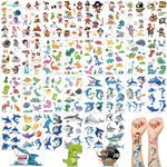 30 Sheets Temporary Tattoos Kit for Kids, 289Pcs Fake Cute Tattoo Stickers Waterproof, Birthday Party Favor (Shark & Pirates & Dinosaurs)