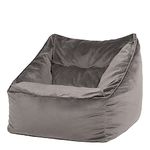 icon Natalia Velvet Lounge Chair Bean Bag, Charcoal Grey, Giant Bean Bag Velvet Chair, Large Bean Bags for Adult with Filling Included, Accent Chair Living Room Furniture