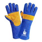 Jupiter Industries Animal Handling Leather Gloves Kevlar Gauntlet for Saftey Against Cats, Dogs, Reptile, Birds, Snakes (16 inches - (Pack of 1 Pair), Blue-Yellow)