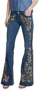 Y2K Women's Gothic Bell Bottom Pants: Wide Leg Floral Hippie Flared Button Fly