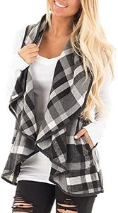 YACUN Women Plaid Vest Lapel Open Front Sleeveless Jacket Outerwear Cardigan with Pockets Blackgrey XXL