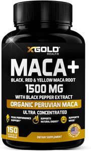 X Gold Health Organic Maca Root Powder Capsules 1500mg: 150 Vegan Pills with Black Pepper Extract, Gelatinized, Energy & Mood Supplement for Men & Women +