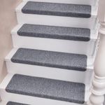 HOPEVIVA Bullnose Carpet Sisal Stair Treads | Set of 14 | Stair Treads for Wooden Steps Indoor Anti Slip Braided Staircase Protector Pet Friendly Rugs Covers Washable 9" X 29"x 2",Grey