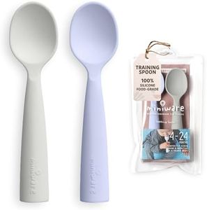 Miniware Silicone Baby Spoon for Training - BPA Free Baby Utensils - Baby Spoons Self Feeding 6 Months | 100% Food Grade Silicone - Modern & Dishwasher Safe Toddler Spoons (Grey and Lavender)