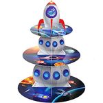 3 Tiers Rocket Space station Cupcake Stand Outer Space Birthday Party Cardboard Cupcake Holder Decorations Galaxy Party Dessert Tower Solar System Party Supplies for Kids Space Themed Baby Shower