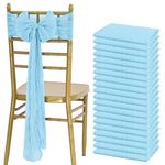 Showgeous 20 PCS Chair Sashes Cheesecloth Chair Sashes Rustic Chair Decorative Bows Designed Chair Cover for Wedding Banquet Party Aisle Home Kitchen Decoration (Light Blue, 16 x 108 inch)