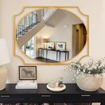 Autdot 28" x 36" Large Living Room Mirror for Decor, Wall Decorative Mirror with Geometric Metal Frame, Modern Gold Metal Mirror for Bathroom, Dining Room, Entrance Table