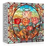 PICKFORU Stained Glass Flower Puzzl