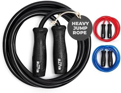 EliteSRS Muay Thai Power Rope 2.0 - Thick 12mm PVC Cord - Heavy Training Jump Rope (1.3LB) - Upgraded with Dual Ball Bearings for Smooth Spin - Heavy Duty 4.75" Handles, 10ft - Black