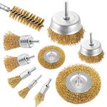 Wire Wheel Brush Drill 10 Piece Set, Brass Coated Wire Brush Wheel Set with 1/4-Inch Shank Brush Kit Cup Brush and Tube Brush Kit for Cleaning, Rust Removal, Polishing, Deburring & Paint Removal