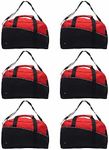 6 Center Court Duffel Bags Set - Polyester, Zippered, Front Pocket, Adjustable Strap - Red