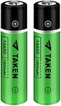 Taken 16650 Rechargeable Battery, 16650 Battery 1800mAh 3.7V Li-ion Rechargeable Battery with Button Top for Flashlights Torches - 2 Pack