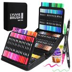 Lyuvie Colouring Pens, 100 Dual Tip Brush Markers with for Adults Kids,Felt BrushTip Pens Fineline Coloured Pens with Case for Drawing,Colouring,Sketching,Easter,Christmas