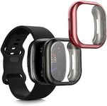 kwmobile Case Compatible with Fitbit Versa 4 / Sense 2 Case - 2X TPU Silicone Fitness Tracker Cover - Black/Dark Pink