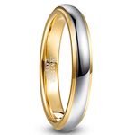 NUNCAD Silver Tungsten Carbide Promise Ring 4mm for Men for Women Polished Finish Gold Plated Innerface Step Edge Size 8