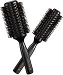 Navaris Round Hair Brush Set of 2 - Ø 25 and 40mm - Boar Bristle Hairbrushes for Women and Men - Anti Static Hairbrush Set for Styling Curls - Black