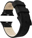 BARTON WATCH BANDS - Black Leather & Stitching (Black Hardware) Top Grain Leather Watch Bands Compatible with Apple Watch Models - 1, 2, 3, 4, 5, 6, 7, 8, 9, 10, SE, Ultra & Ultra 2 - (38mm/40mm/41mm)