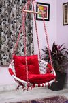 Swing for Adults/Jhula for Adults/Swing for Living Room, Swing for Balcony/Swing Chair/Swing for Adults for Home/Cotton Large Round Hammock Hanging Swing with Red L Cushion (White-Red) by Patiofy