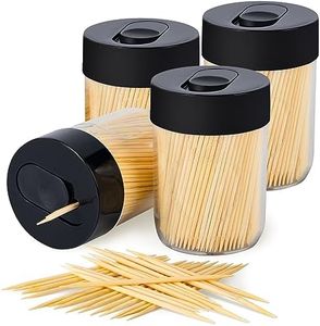 Urbanstrive Sturdy Safe Toothpick Holder with 1600 Natural Wood Toothpicks for Teeth Cleaning, Unique Home Design Decoration, 4 Pack, Black