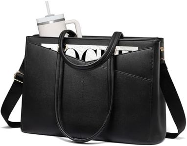 LOVEVOOK Laptop Tote Bag for Women 15.6 Inch Leather Work Bags with Large Cup Holder for Teacher Work Business,Black