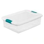 Sterilite 14968006 32 Quart White/Clear Plastic Storage Box With Blue Aquarium Latches