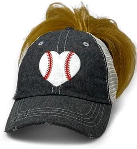 Cocomo Soul Womens Baseball Mom Hat | Baseball Mom Messy BUN HIGH Ponytail Hat | Baseball Love Hat | Baseball Mom Cap 201 Dark Grey