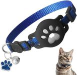 Cute Footprint Airtag Cat Collar Breakaway with Holder & Bell,Safety Buckle Kitten Collar with Apple Airtag Cat Collar Holder,Adjustable Classic Plaid for Girl Boy Cats, Pet Accessories,Gifts(Blue)