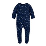 Owlivia Organic Cotton Baby Boy Girl Zip Front Sleep 'N Play, Footed Sleeper, Long Sleeve(0-3 Months,Navy Star)