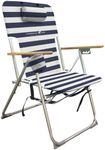 Caribbean Joe Folding Beach Chair, 4 Position Portable Backpack Foldable Camping Chair with Headrest, Cup Holder, and Wooden Armrests, Navy/White