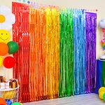 LOLStar Rainbow Foil Fringe Curtains, 2 Pack Rainbow Party Decorations 1 x 2 m Tinsel Metallic Streamers Holiday Photo Booth Props Backdrop for Birthday Wedding Engagement Bridal Shower Unicorn