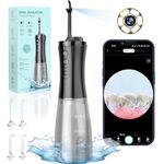 VITCOCO Visual Water Dental Flosser for Teeth Cordless with Camera, Rechargeable Oral Irrigator Floss Water Jet for Teeth Braces with 350ML Water Tank and 5 Jet Tips for Travel & Home Use-Black