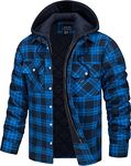 TACVASEN Mens Sherpa Fleece Lined Hooded Flannel Jacket Plaid Flannel Hoodie Shirt Jacket Color Blue XL