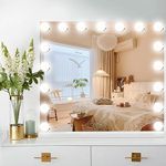 Jrswin Makeup Vanity Mirror with 17 LED Lighted Bulbs, Hollywood Vanity Mirror with Lights, 3 Color Modes & USB Charging, Cosmetic Mirror for Bedroom and Dressing Table (60CM x 50CM)